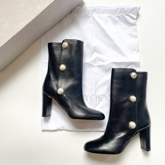 JIMMY CHOO Rina 85 Embellished Leather Ankle Boots Black IT 35.5 US 5.5 NEW - Picture 8 of 16